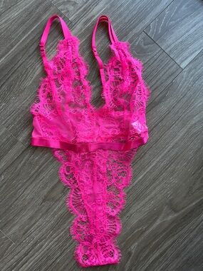 Victoria's Secret Hot Pink Lace Bralette Bodysuit